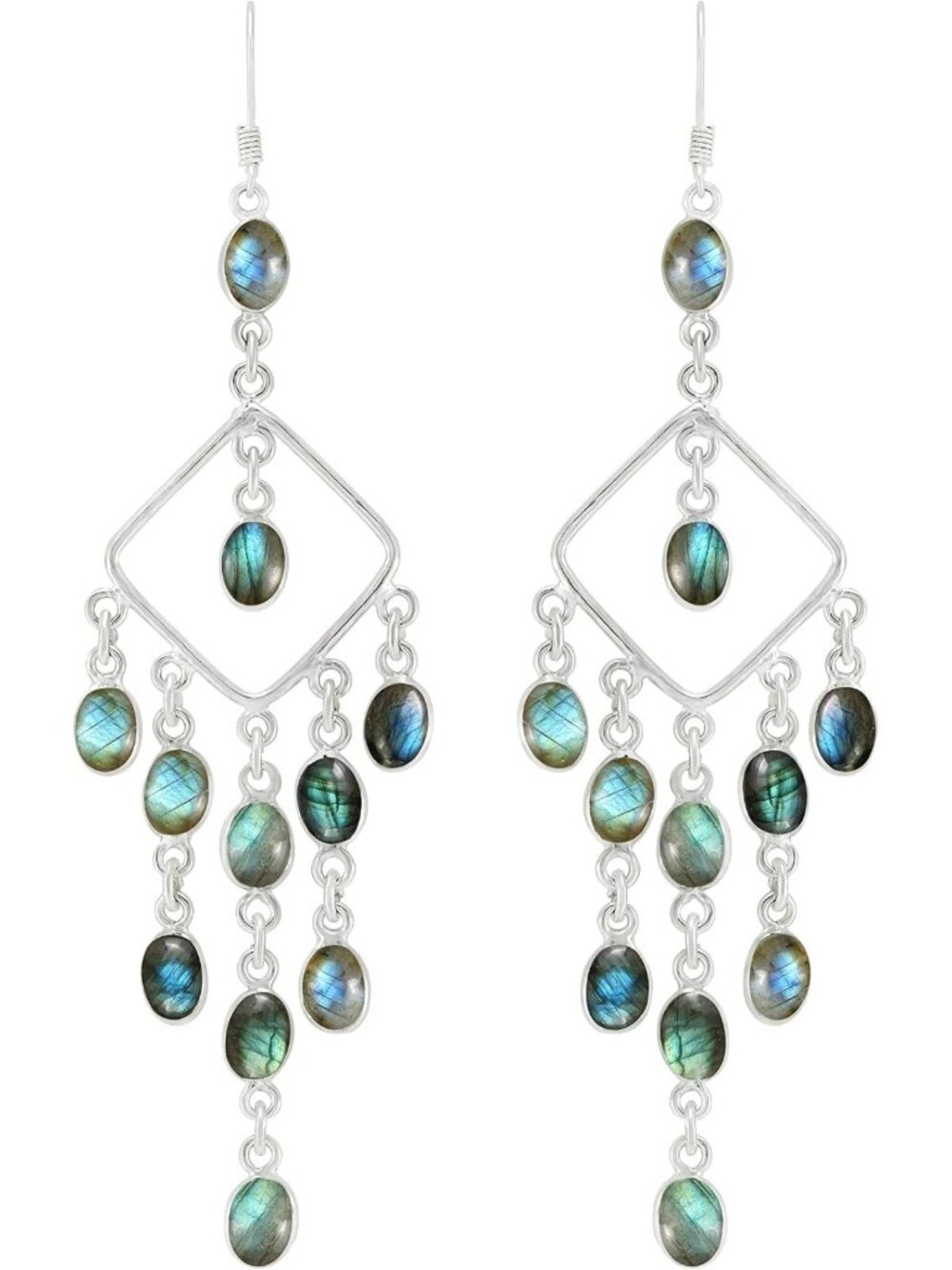 Elegant Natural Oval Gemstone Dangle Earrings in 925 Silver Plated Design